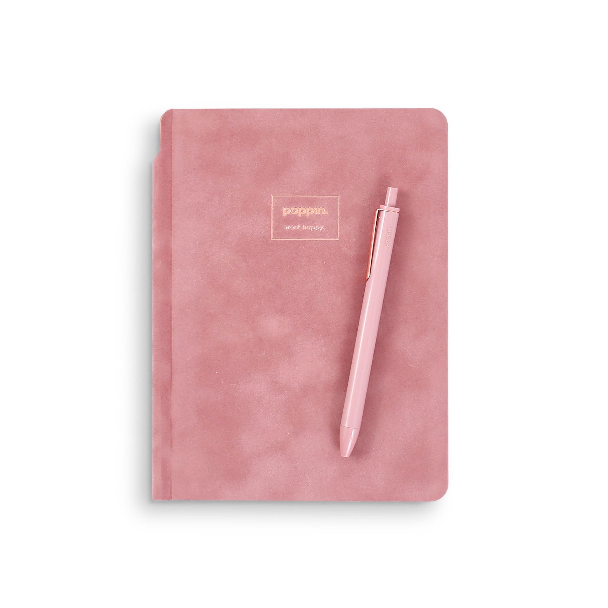Pink Poppin hardcover notebook standing on white background (Dusty Rose)