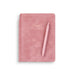 Pink notebook with matching pen on a white background. (Dusty Rose)