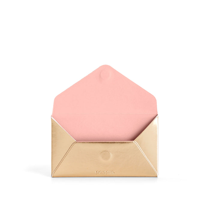 Pink and gold envelope desk organizer on a white background. (Gold)