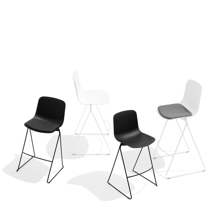 Three modern chairs in black and white with shadow on white background. (White)(Black)