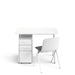 White office desk with drawers and modern chair on white background. (White)