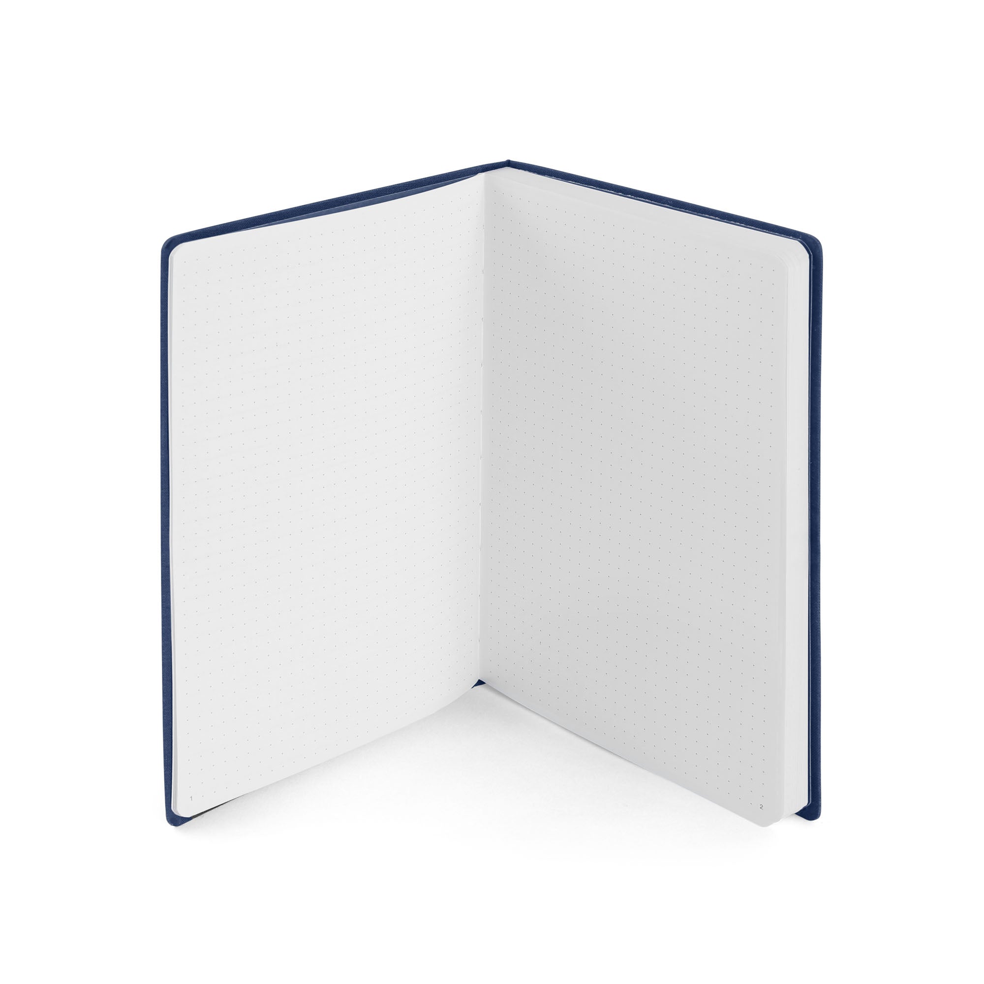 Open blank notebook with blue binding on a white background. (Lagoon)