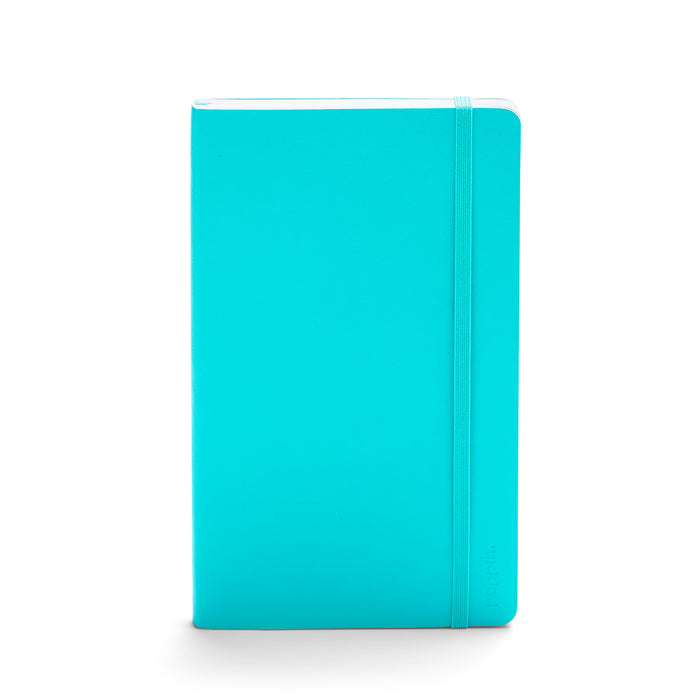 Bright turquoise notebook with elastic closure on a white background. (Aqua)