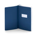 Open navy blue notebook with blank label on white background (Navy)