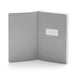 Open gray notebook with "Take note" label on white background. (White)