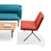 Modern living room furniture with blue sofa, red armchair, and wooden coffee table (Brick-Black)