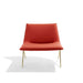 Stylish modern red lounge chair with gold legs on white background. (Brick-Brass)
