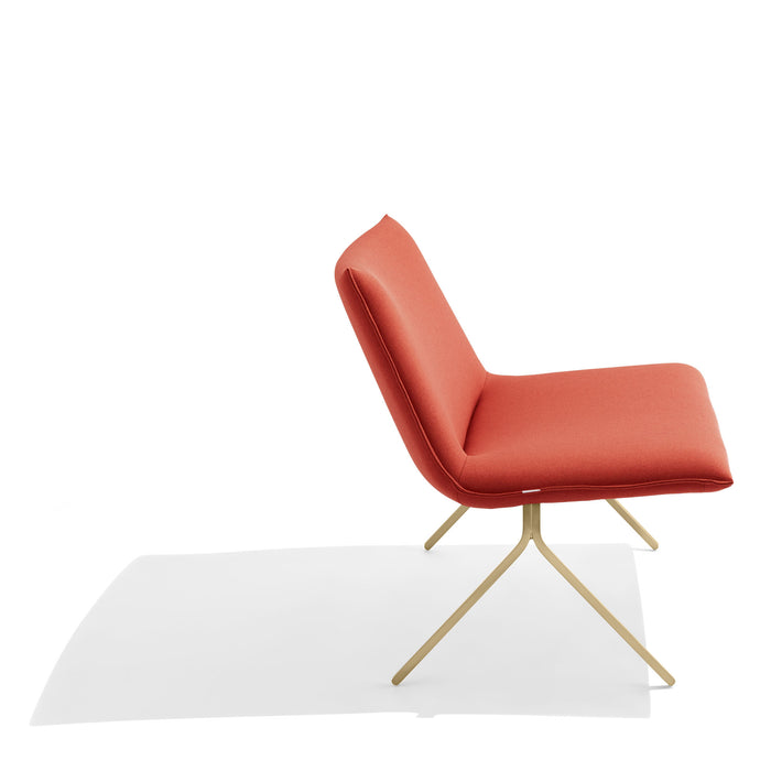 Modern red lounge chair with white base on a white background (Brick-Brass)