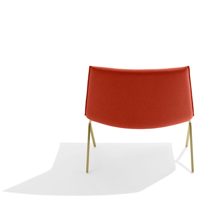 Modern red fabric chair with gold metal legs on white background (Brick-Brass)