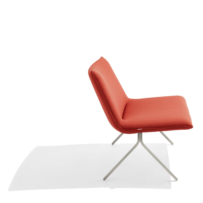 Modern red lounge chair on white background with reflection on floor. (Brick-Nickel)