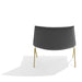 Modern gray fabric chair with gold legs on a white background. (Dark Gray-Brass)
