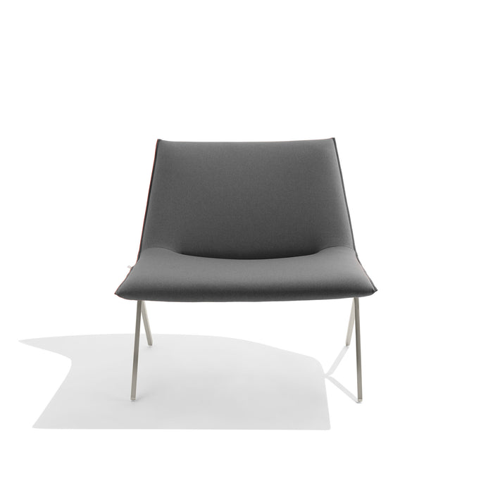 Modern gray sling chair with metal legs on white background. (Dark Gray-Nickel)