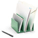 Desk organizer with file folders and a pen on white background (Sage)