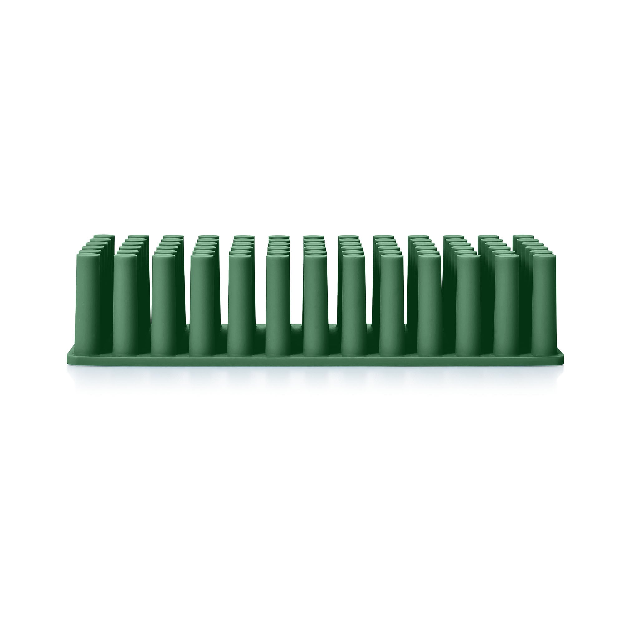 Green comb with wide teeth on a white background. (Sage)