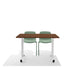 Modern wooden table with green chairs on white background. (Sage)