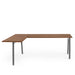 Modern L-shaped wooden desk with metal legs on white background. (Walnut)