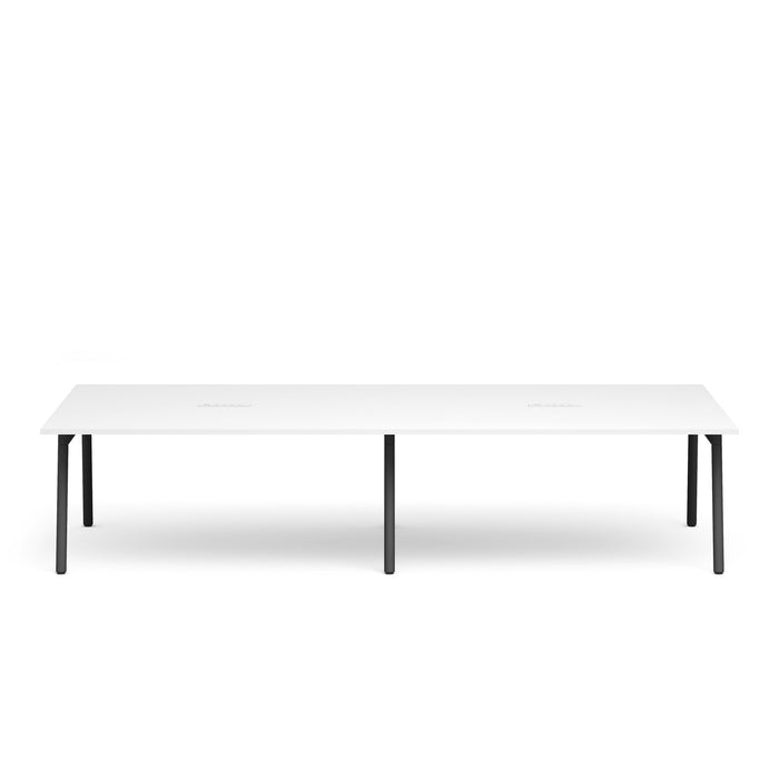Modern white minimalist table with black legs isolated on white background. (White-132&quot;)
