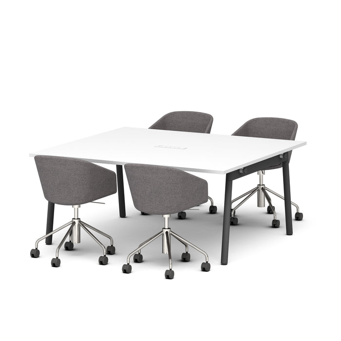 Modern office meeting room with white table and grey chairs on white background. (White-66&quot;)