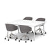 Modern white office table with four grey fabric chairs on a white background. (White-66&quot;)
