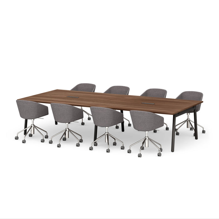 Modern conference table with grey office chairs on white background (Walnut-132&quot;)