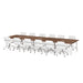 Long conference table with white office chairs on white background. (Walnut-198&quot;)