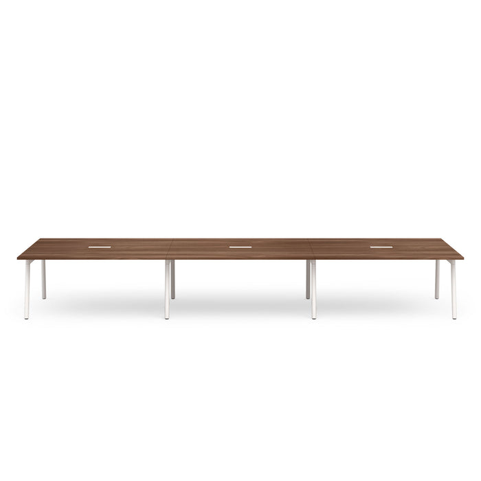 Modern wooden conference table with white metal legs on a white background. (Walnut-198&quot;)