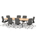 Modern office conference table with black chairs on white background. (Natural Oak-114&quot;)