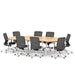 Modern conference room with long table and black chairs on white background. (Natural Oak-114&quot;)