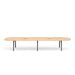 Modern wooden oval-shaped coffee table with black metal legs on white background. (Natural Oak-180&quot;)