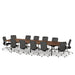 Modern conference table with black office chairs on white background. (Walnut-180&quot;)