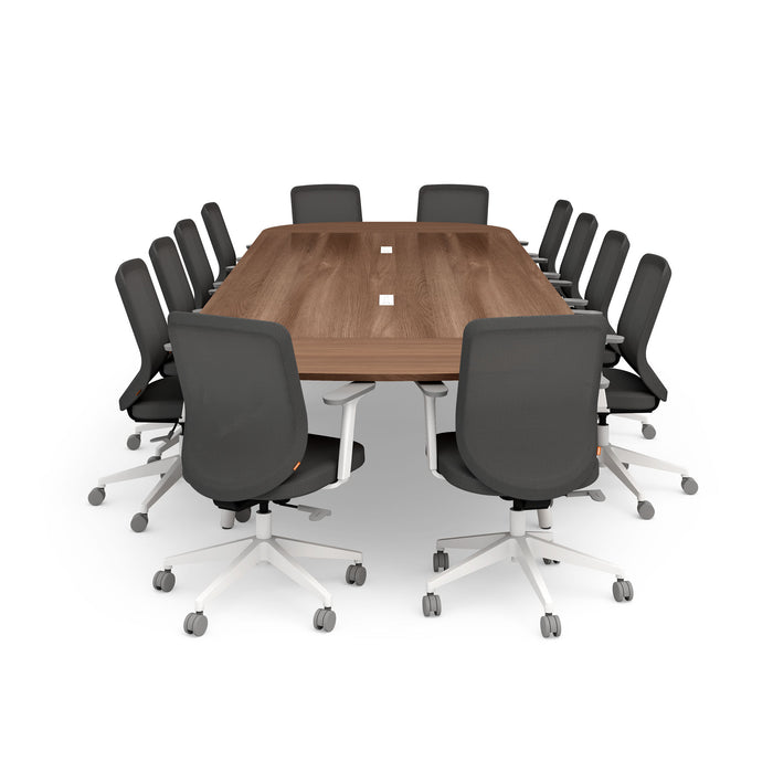 Modern conference room with large wooden table and black office chairs. (Walnut-180&quot;)