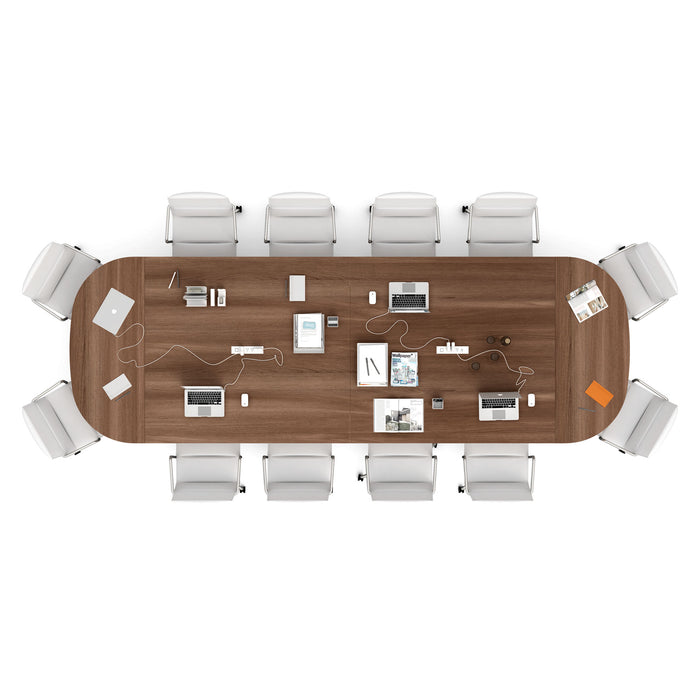 Modern conference room table with chairs and electronic devices from above. (Walnut-180&quot;)
