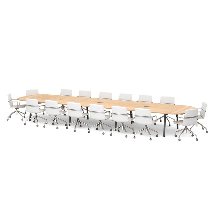 Modern conference room setup with long table and chairs on white background. (Natural Oak-246&quot;)