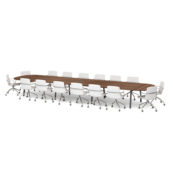 Modern conference room with long table and white chairs on white background (Walnut-246&quot;)