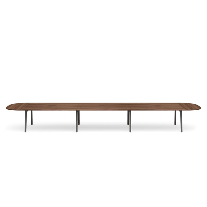 Modern wooden oval coffee table with metal legs on a white background. (Walnut-246&quot;)