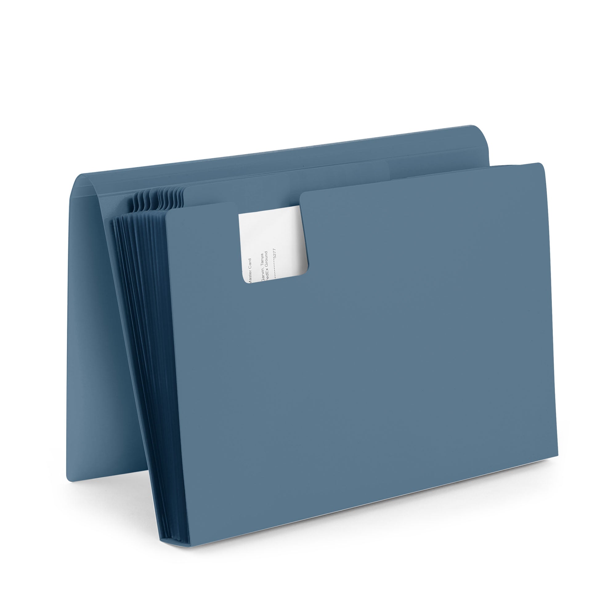 Blue hardcover notebook standing upright on a white background. (Slate Blue)