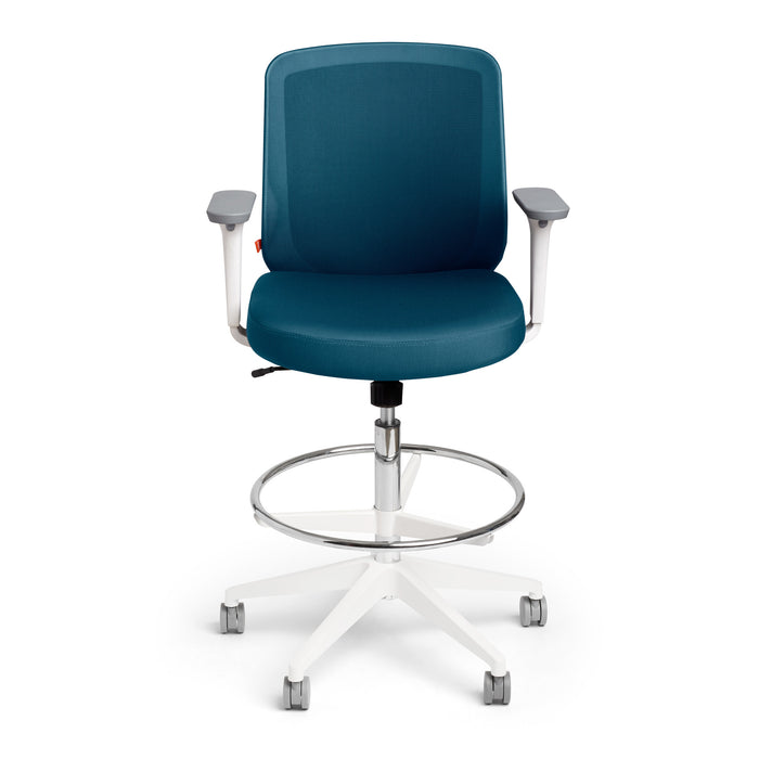 Blue ergonomic office chair with white base on white background (Slate Blue)