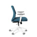 Ergonomic blue office chair with white armrests and base on white background (Slate Blue-Mid Back)