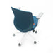 Blue modern office chair with white wheels on a white background. (Slate Blue-Mid Back)