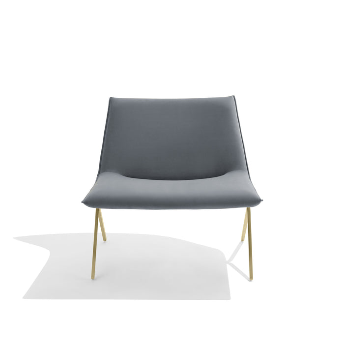 Modern gray lounge chair with brass legs on white background (Dark Gray-Brass)