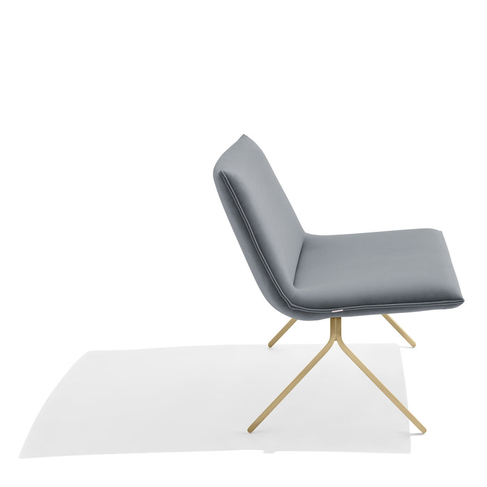 Modern gray lounge chair with gold metal legs on a white background. (Dark Gray-Brass)