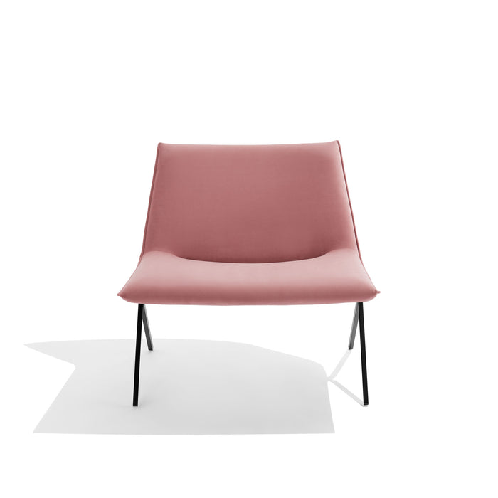 Modern pink fabric lounge chair with black metal legs on white background (Dusty Rose-Black)