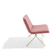 Modern pink lounge chair with gold metal legs on white background. (Dusty Rose-Brass)