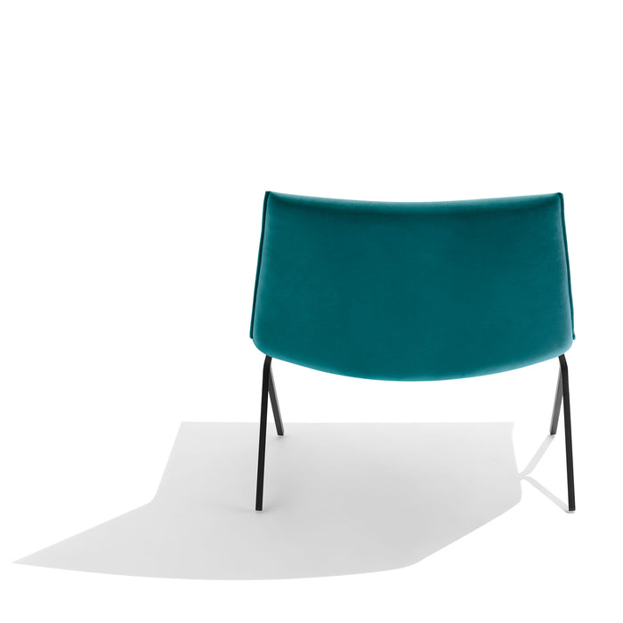 Modern teal blue curved armchair with black legs isolated on white background. (Teal-Black)