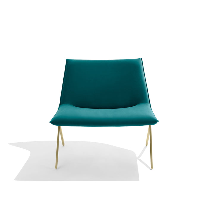 Teal modern lounge chair with gold legs on white background (Teal-Brass)