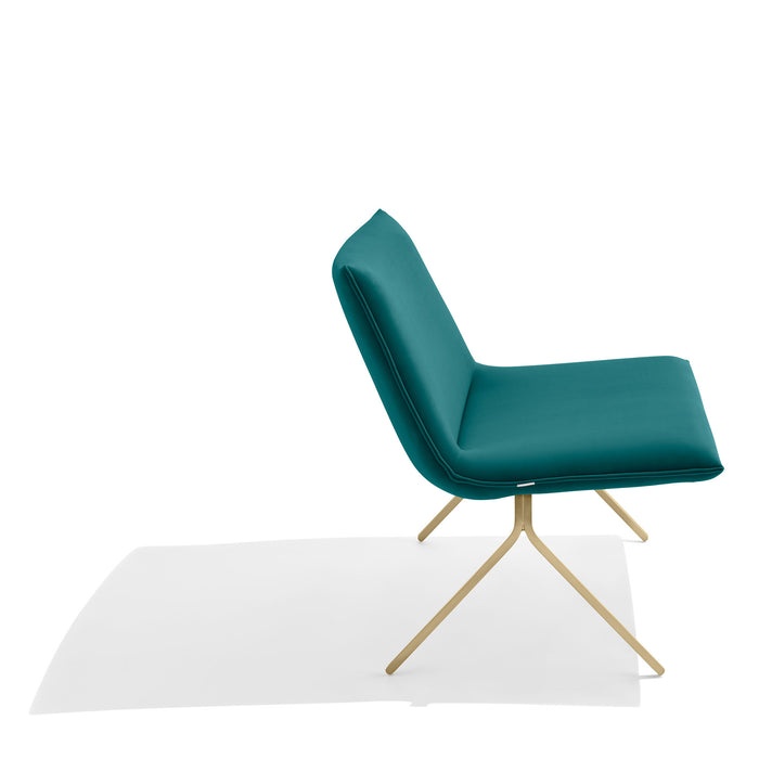 Modern teal lounge chair with metal legs on white background. (Teal-Brass)