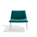 Modern teal designer chair with sleek white legs on a white background. (Teal-Nickel)