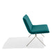 Modern teal lounge chair with metal base on white background. (Teal-Nickel)