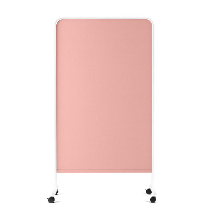 Blank pink mobile whiteboard on wheels against a white background. (White-Blush)