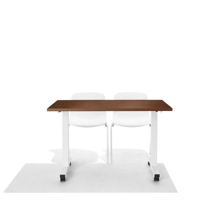 Modern mobile wooden conference table with white chairs on white background. (White)